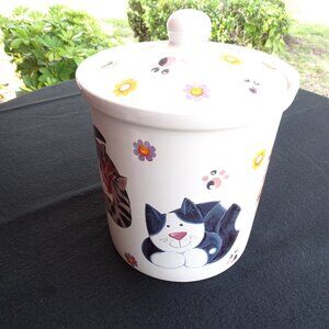 Vintage Cat Cookie Jar 9"Tx6.25"W with Paw Prints
